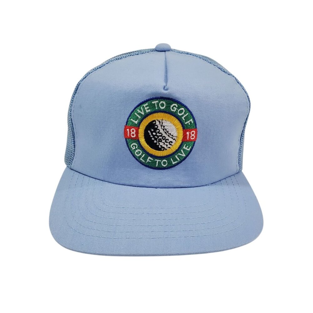 Live To Golf Adjustable Blue Trucker Hat Embroidered Snapback Mesh Back Lightwei